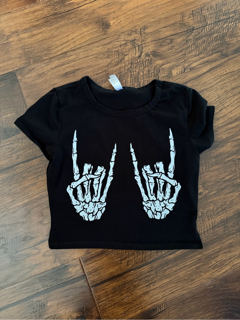 Black Skeleton Hands Crop Top โ Women's Graphic Tee